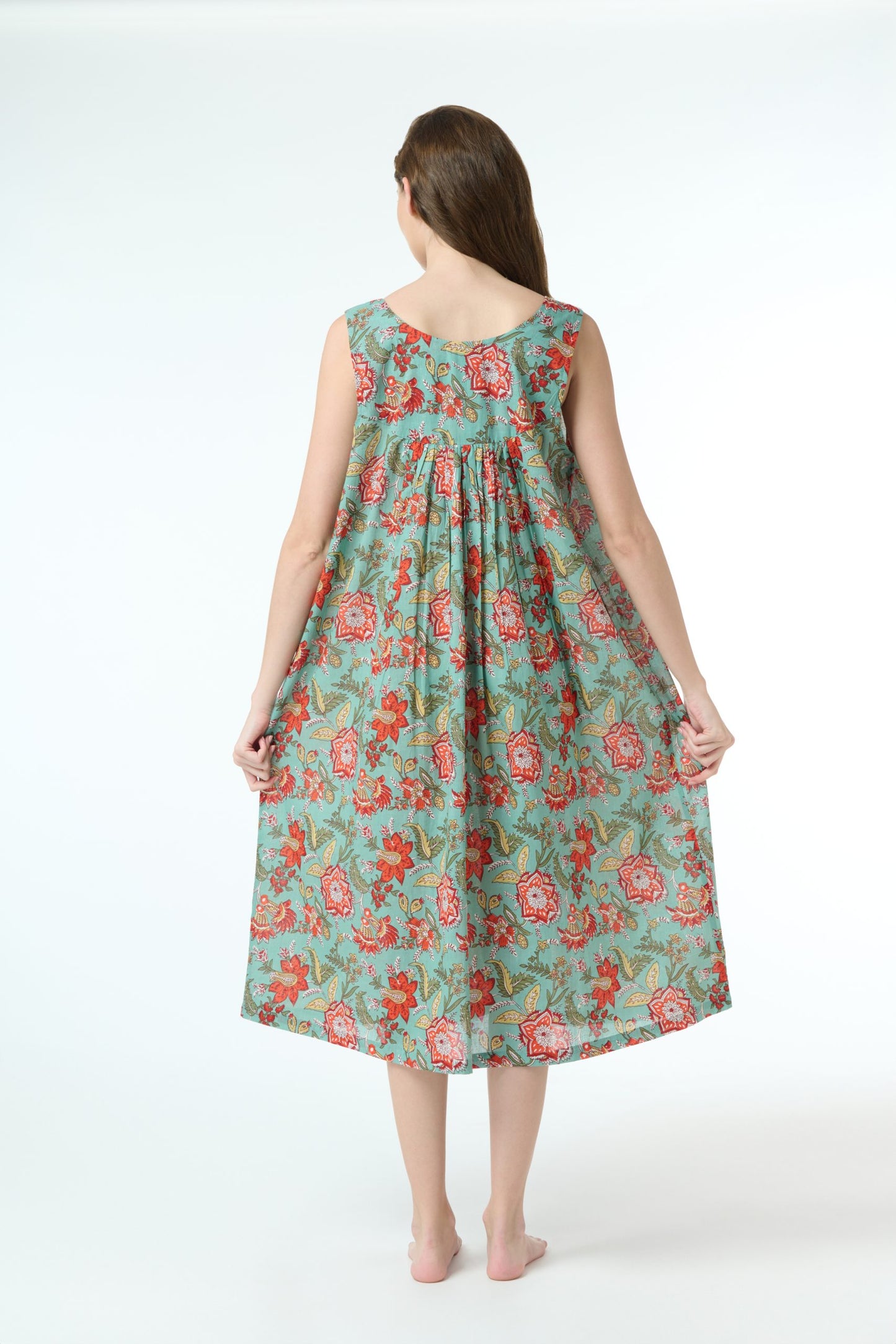 Arabella Teal with Red Florals Lace V-Neck Nightie