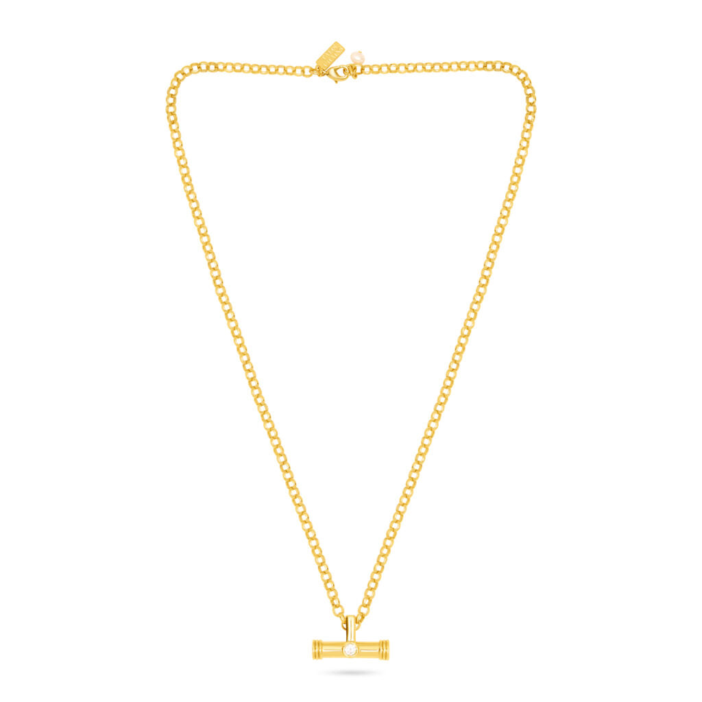 T- Bar Pendant Necklace On Belcher Chain- Cubic Zirconia