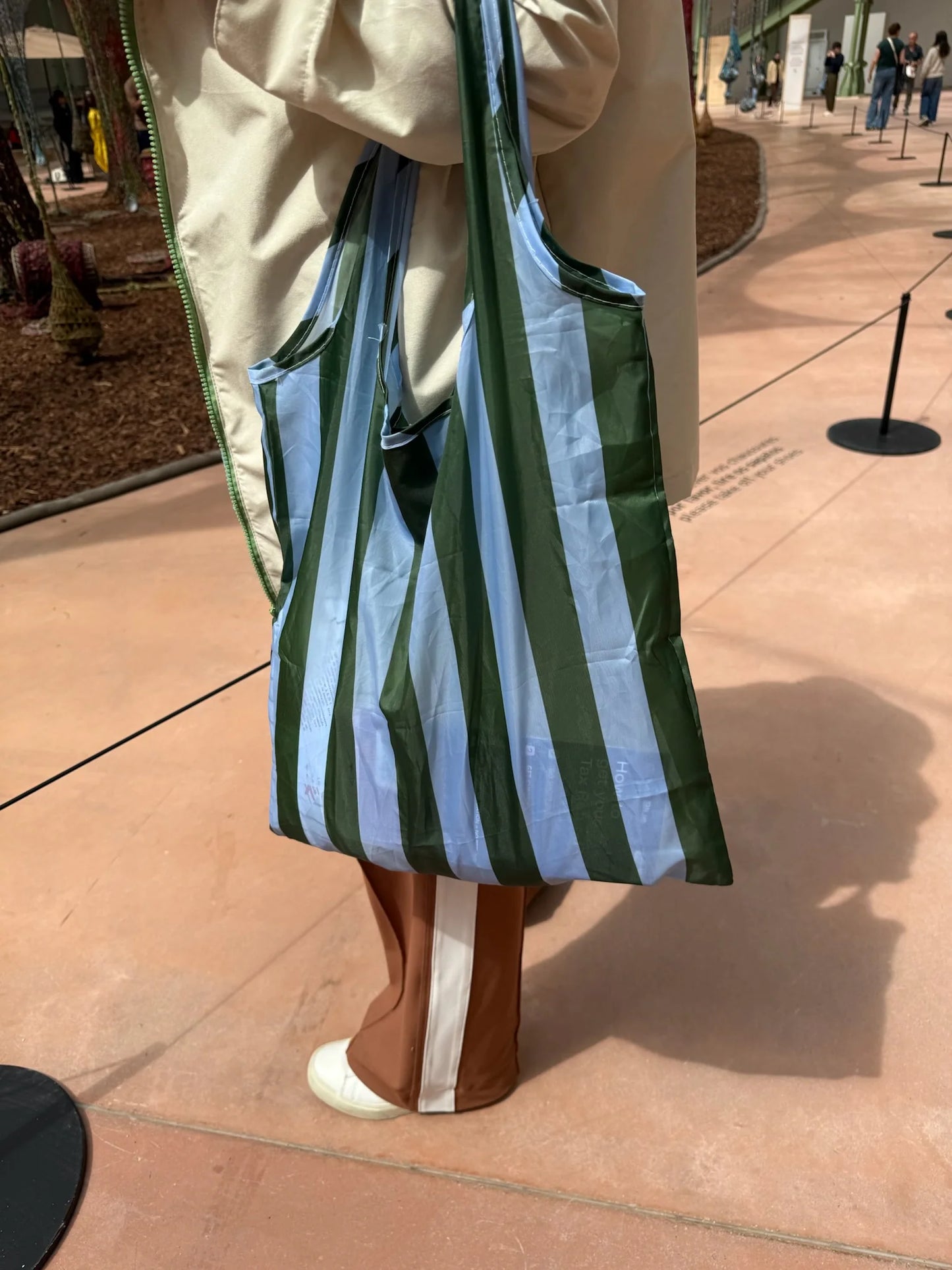 Green Blue Stripe Fold Up Pocket Shopper