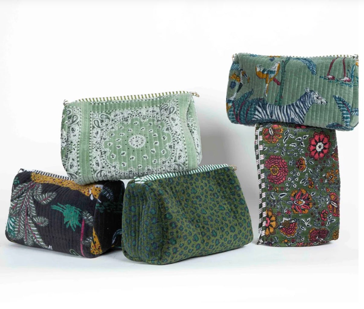 Bandana Green Velvet Pouches