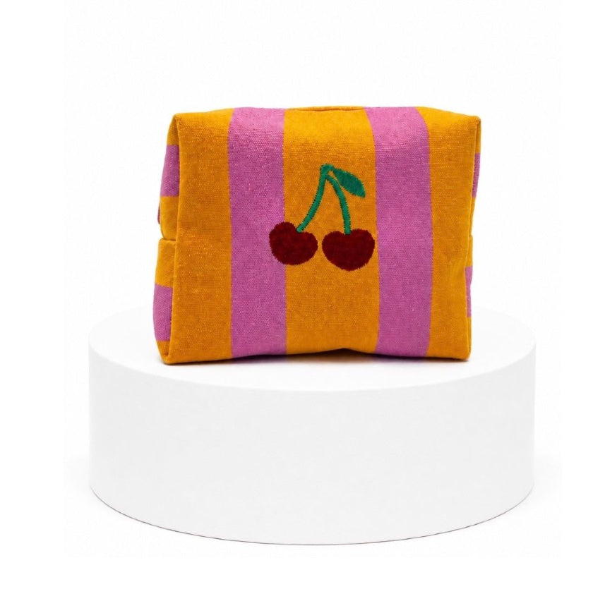 Embroidered Cherry Pouch - Orange