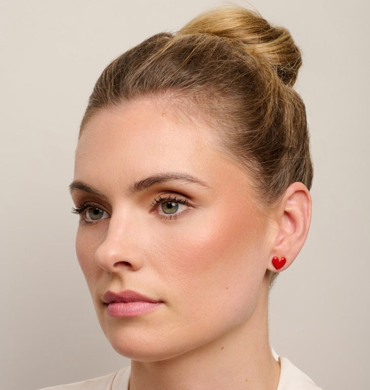 Red Enamel Love Heart Studs