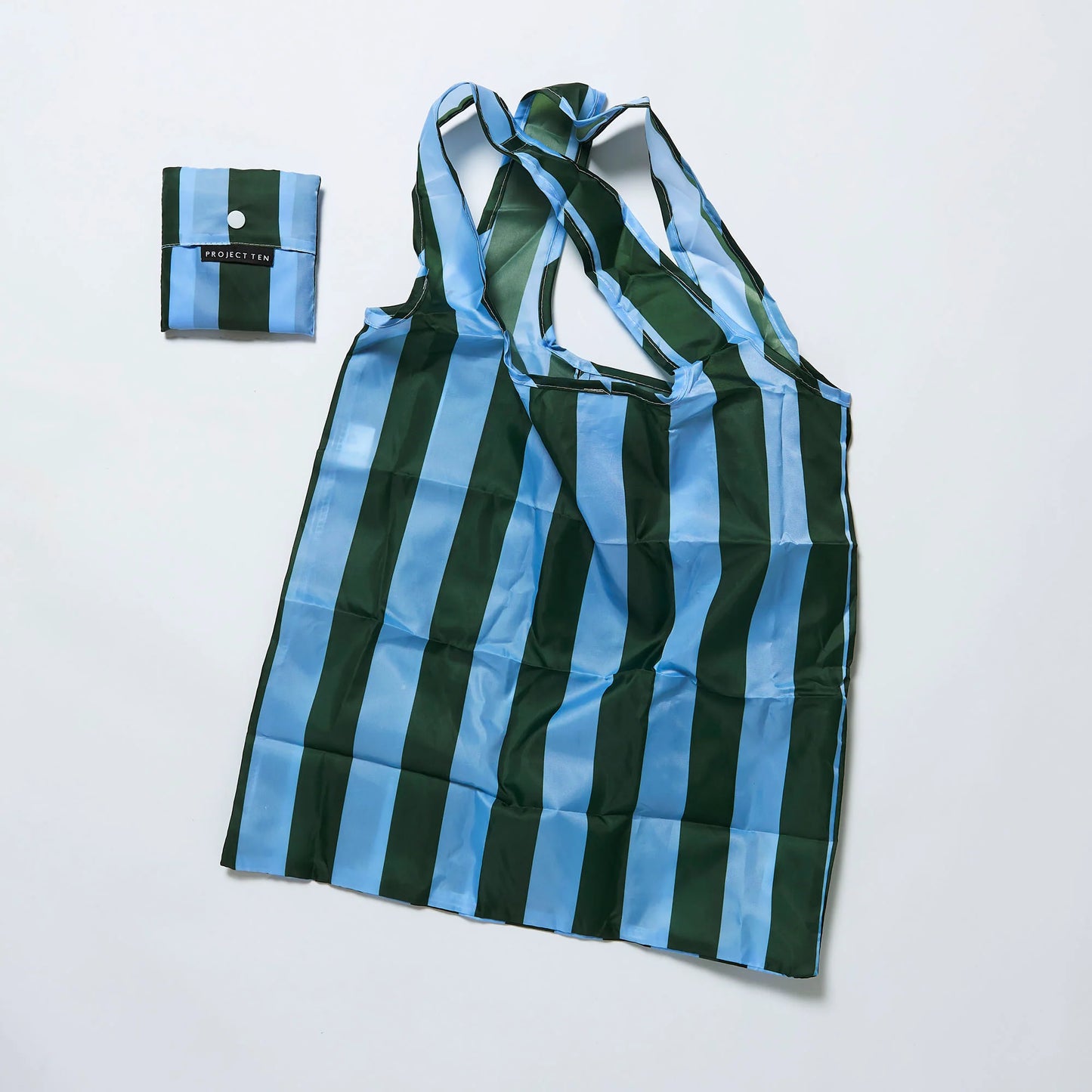 Green Blue Stripe Fold Up Pocket Shopper
