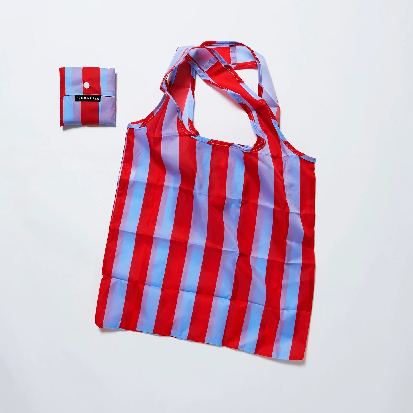 Red Blue Stripe Fold Up Pocket Shopper