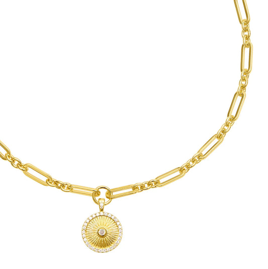 Sunrise Pendant on Link Chain Necklace - Gold