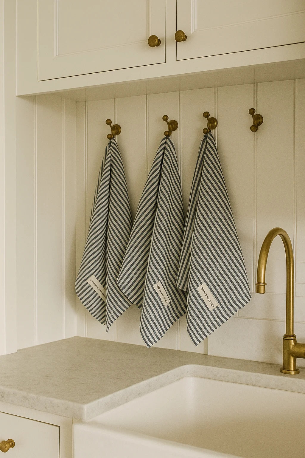 Pure French Linen Tea Towel - Marine Stripe