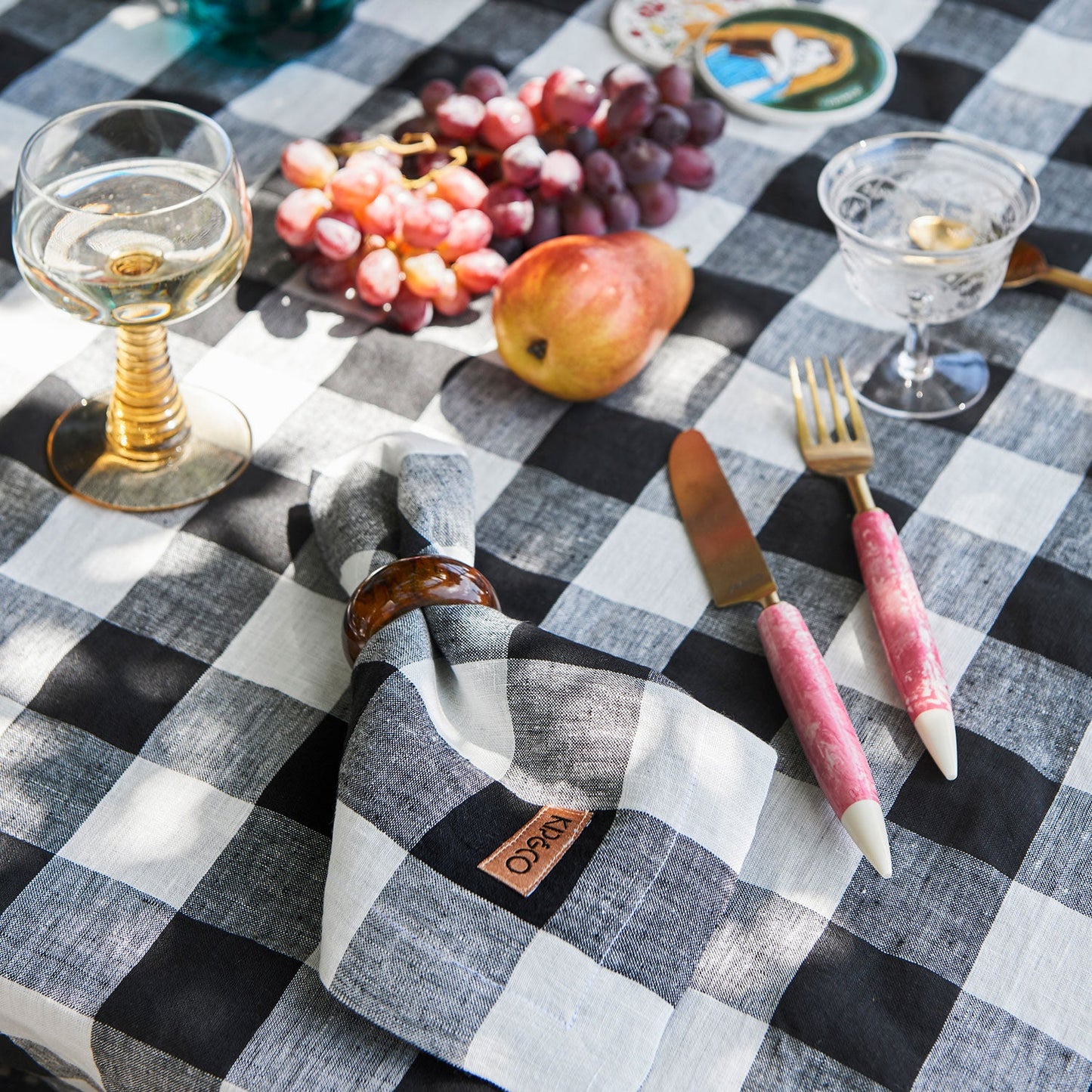 Staples Black & White Gingham Linen Napkin (Set of 4)