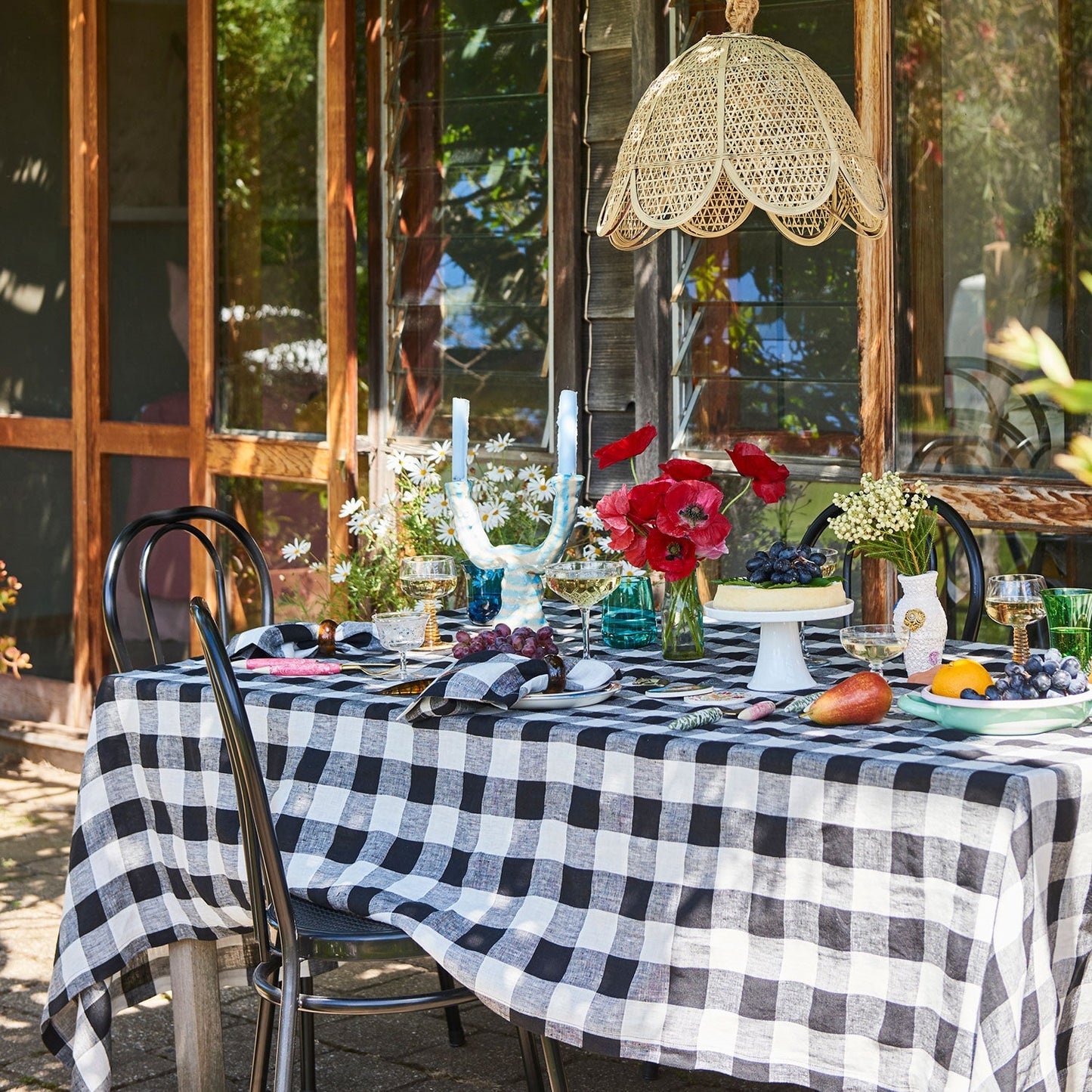 Staples Black & White Gingham Linen Tablecloth