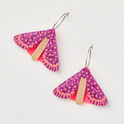 Moth Earrings Neon