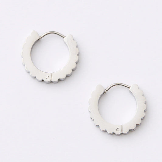 Scallop Huggies Earrings- Silver