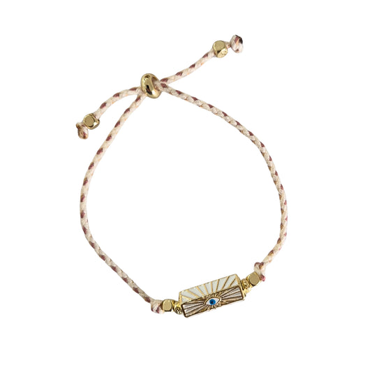 Taupe, White & Gold Eye Cord Bracelet