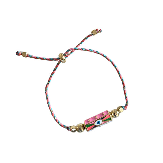 Pink & Blue Eye Cord Bracelet