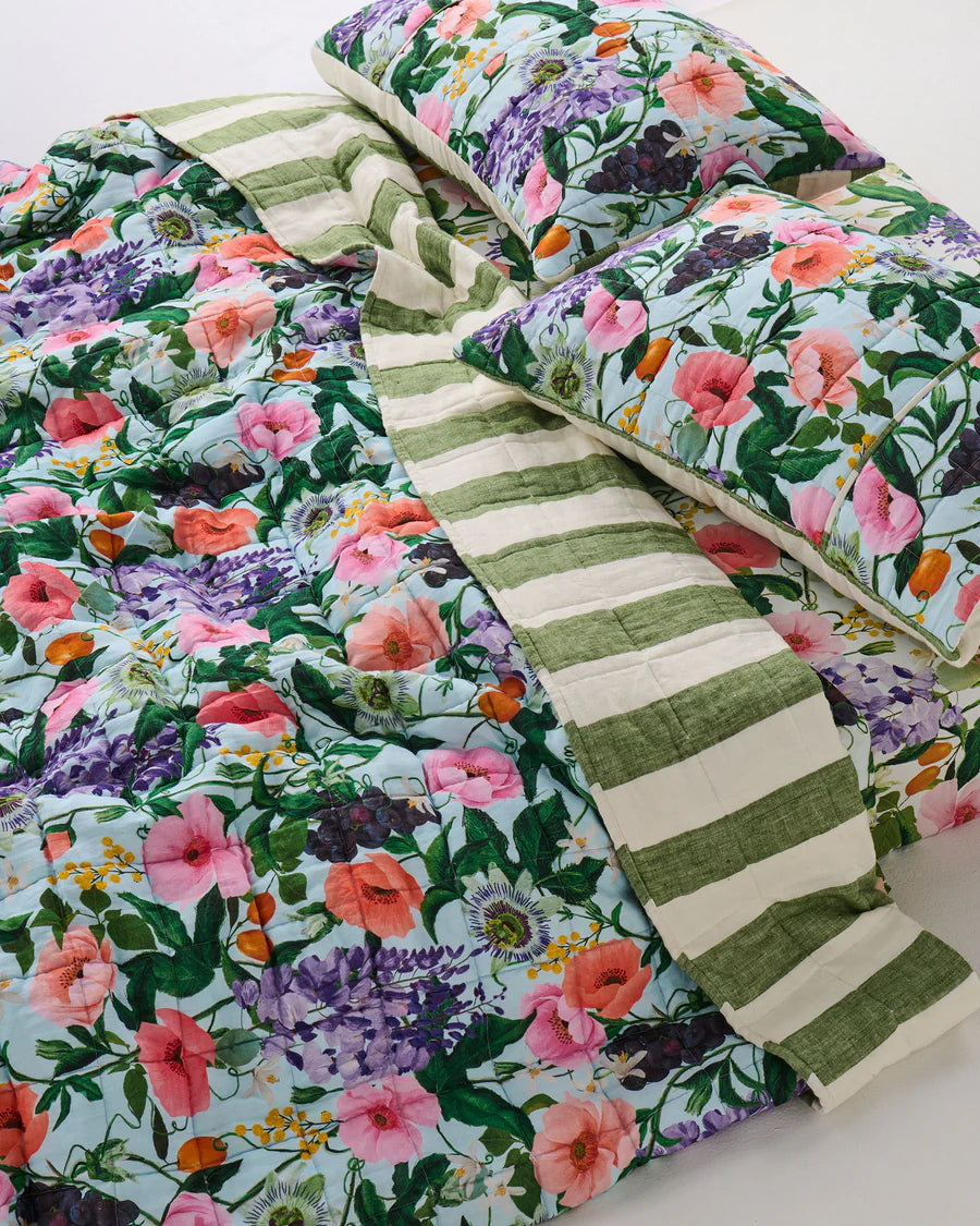 Spring in the Air Reversible Linen Quilted Pillowcase Set
