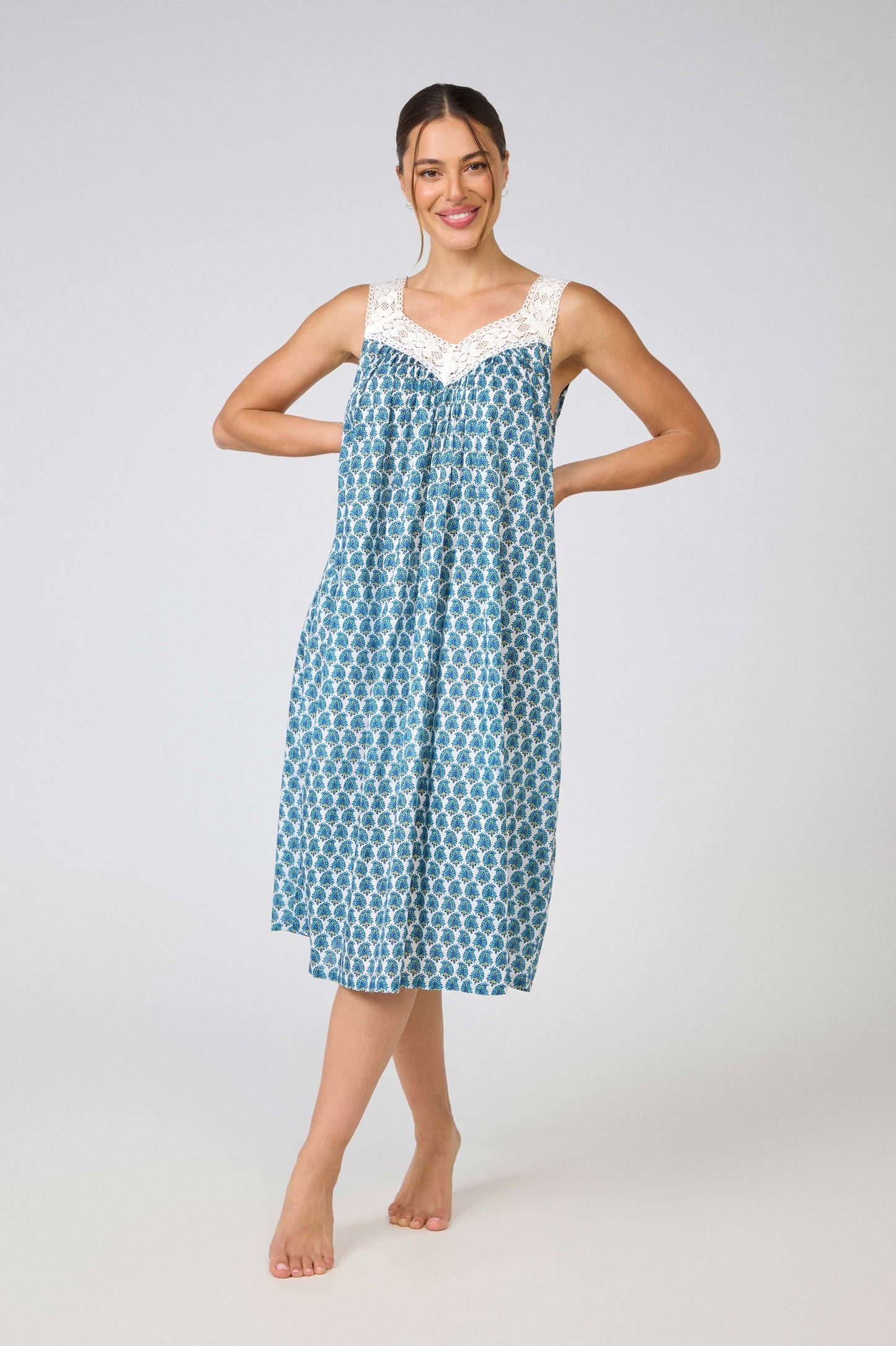 Arabella Blue Paisley Lace V-Neck Nightie