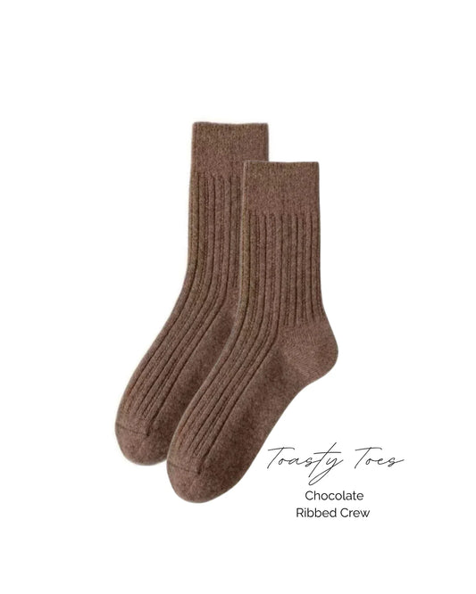 Toasty Toes Woollen ribbed crew socks - Chocolate