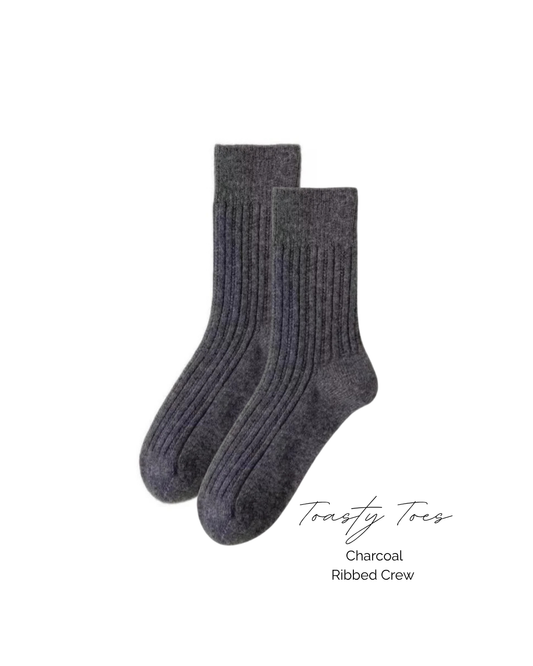Toasty Toes Woollen ribbed crew socks - Charcoal