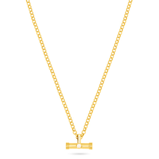 T- Bar Pendant Necklace On Belcher Chain- Cubic Zirconia