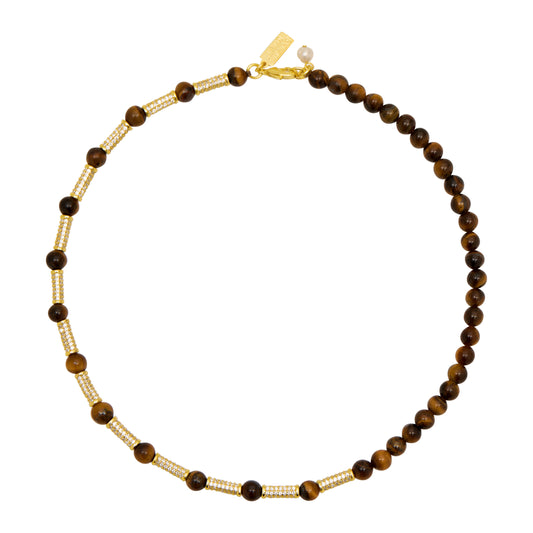 Cubic Zirconia Barrel Bead Choker DUO- Tiger’s Eye