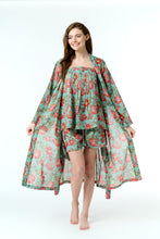 Load image into Gallery viewer, Arabella Dressing Gown Teal with Red Flowers