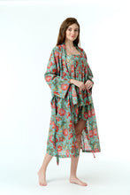 Load image into Gallery viewer, Arabella Dressing Gown Teal with Red Flowers