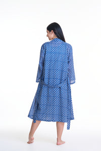 Arabella Dressing Gown Blue Geometric Print