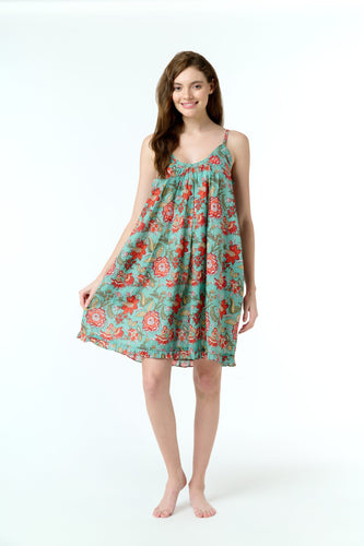 Arabella Teal with Red Florals Short Nightie