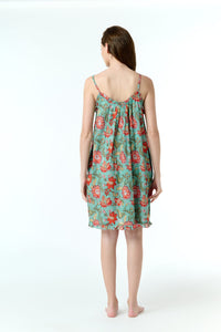 Arabella Teal with Red Florals Short Nightie