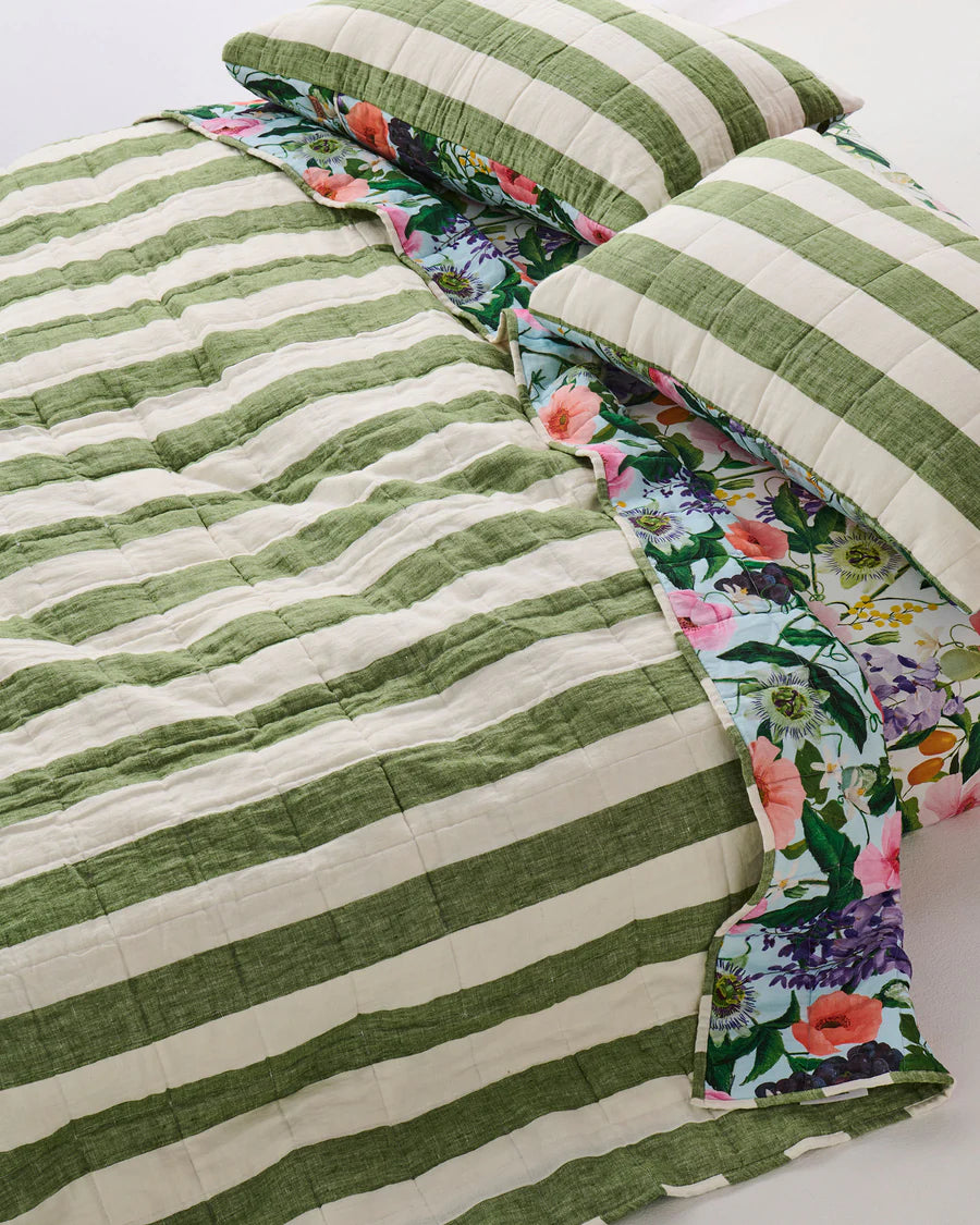 Spring in the Air Reversible Linen Quilted Pillowcase Set
