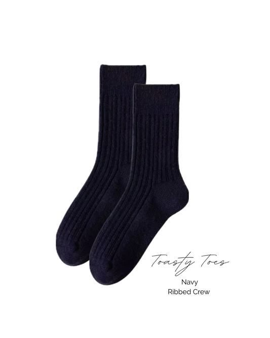 Toasty Toes Woollen ribbed crew socks - Navy
