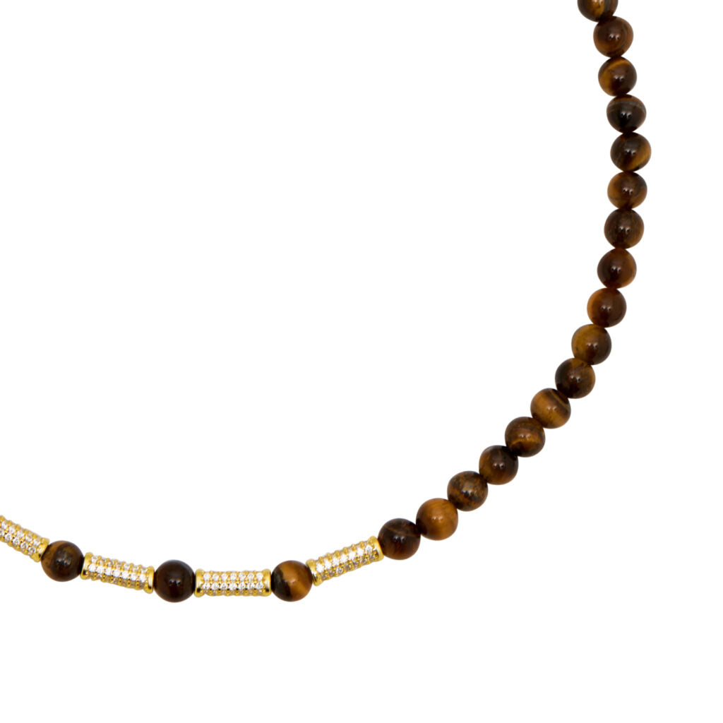 Cubic Zirconia Barrel Bead Choker DUO- Tiger’s Eye