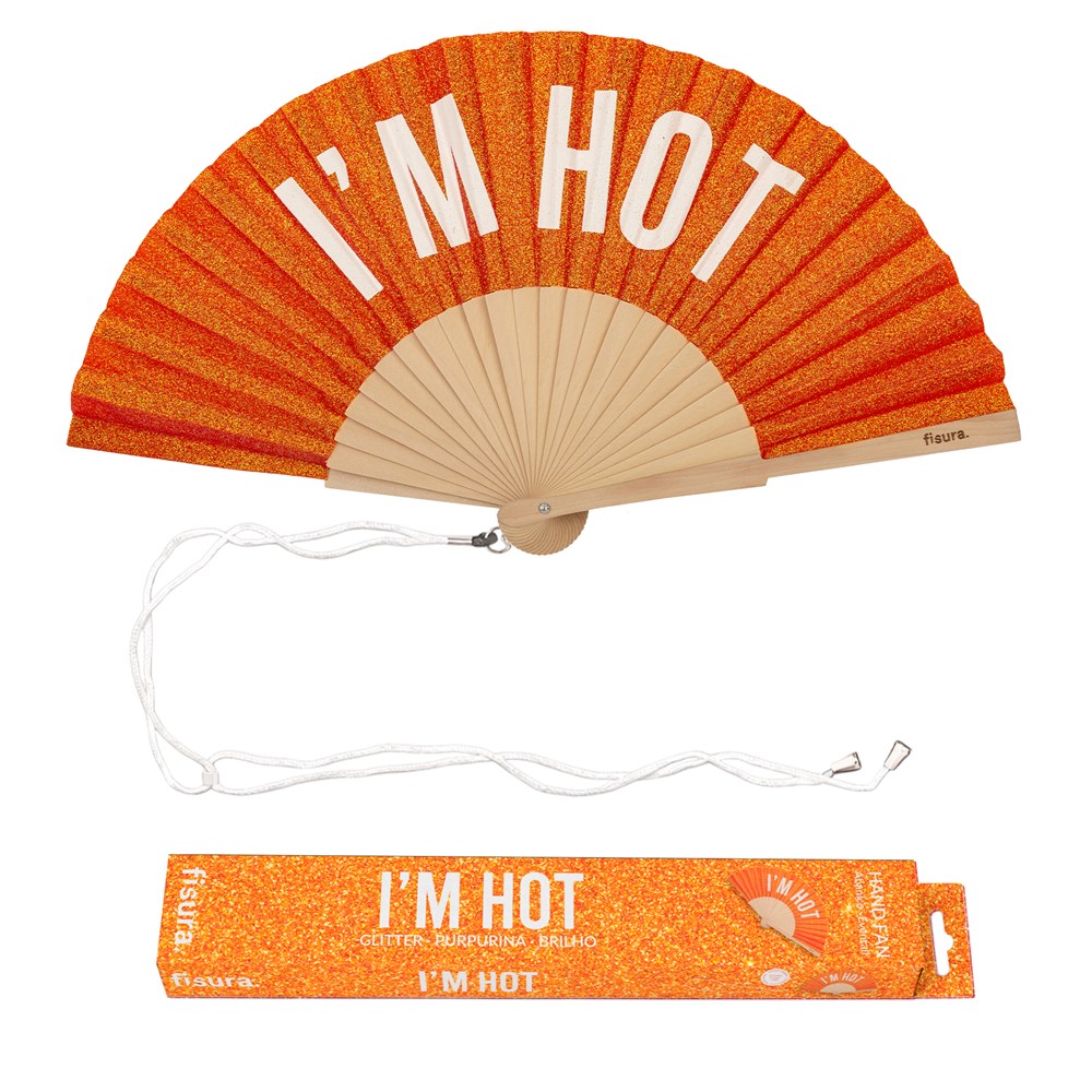 Orange Glitter hand Fan - I'm hot