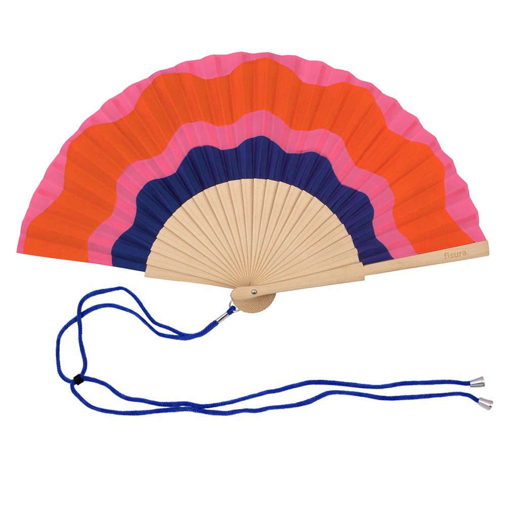Hand Fan - Pink & Blue Waves
