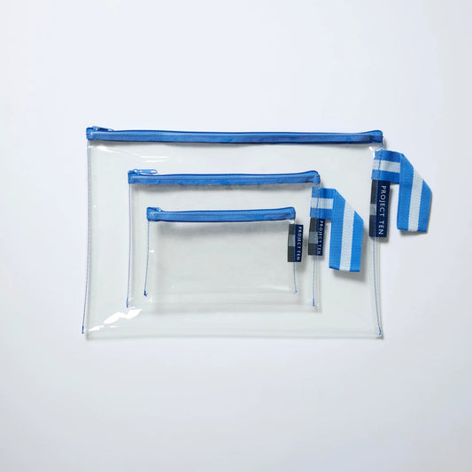 Clear Zip Pouch Bundle (x3 sizes) – Blue