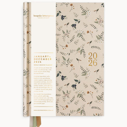 2026 Desktop Linen Bound Planner - Button Fern