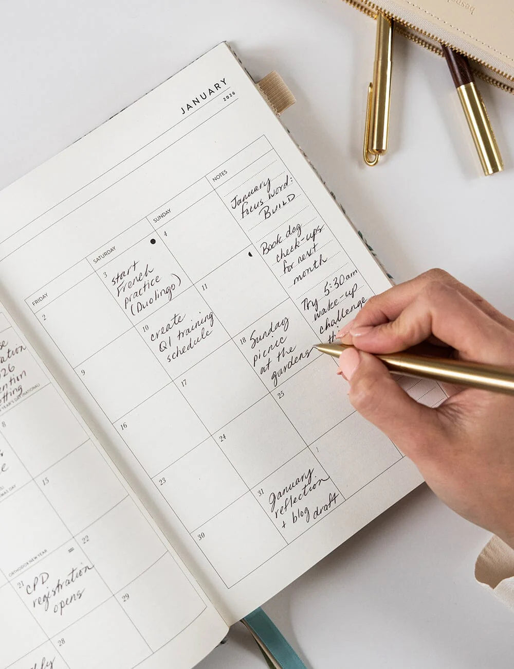 2026 Desktop Linen Bound Planner - Ivory Garden