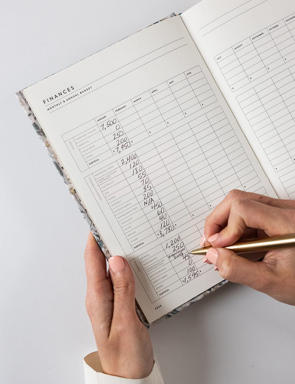 2026 Desktop Linen Bound Planner - Ivory Garden