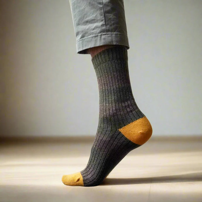 Merino Wool Navy & Grey Stripe Socks