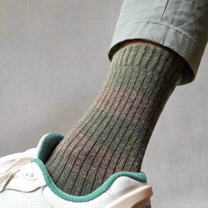 Merino Wool Navy & Grey Stripe Socks