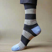 Load image into Gallery viewer, Merino Wool Navy &amp; Grey Stripe Socks