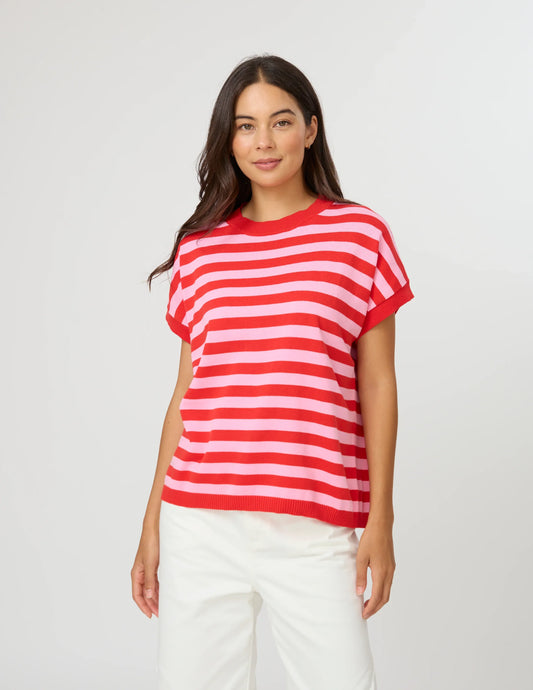 Gwen Tee - Red/Pink Stripe