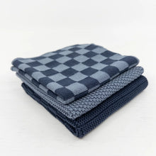 Load image into Gallery viewer, Dishcloth 3pk Variety Navy Denim Chequer