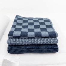 Load image into Gallery viewer, Dishcloth 3pk Variety Navy Denim Chequer