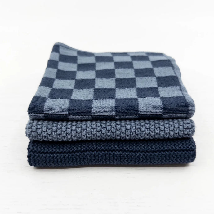 Dishcloth 3pk Variety Navy Denim Chequer
