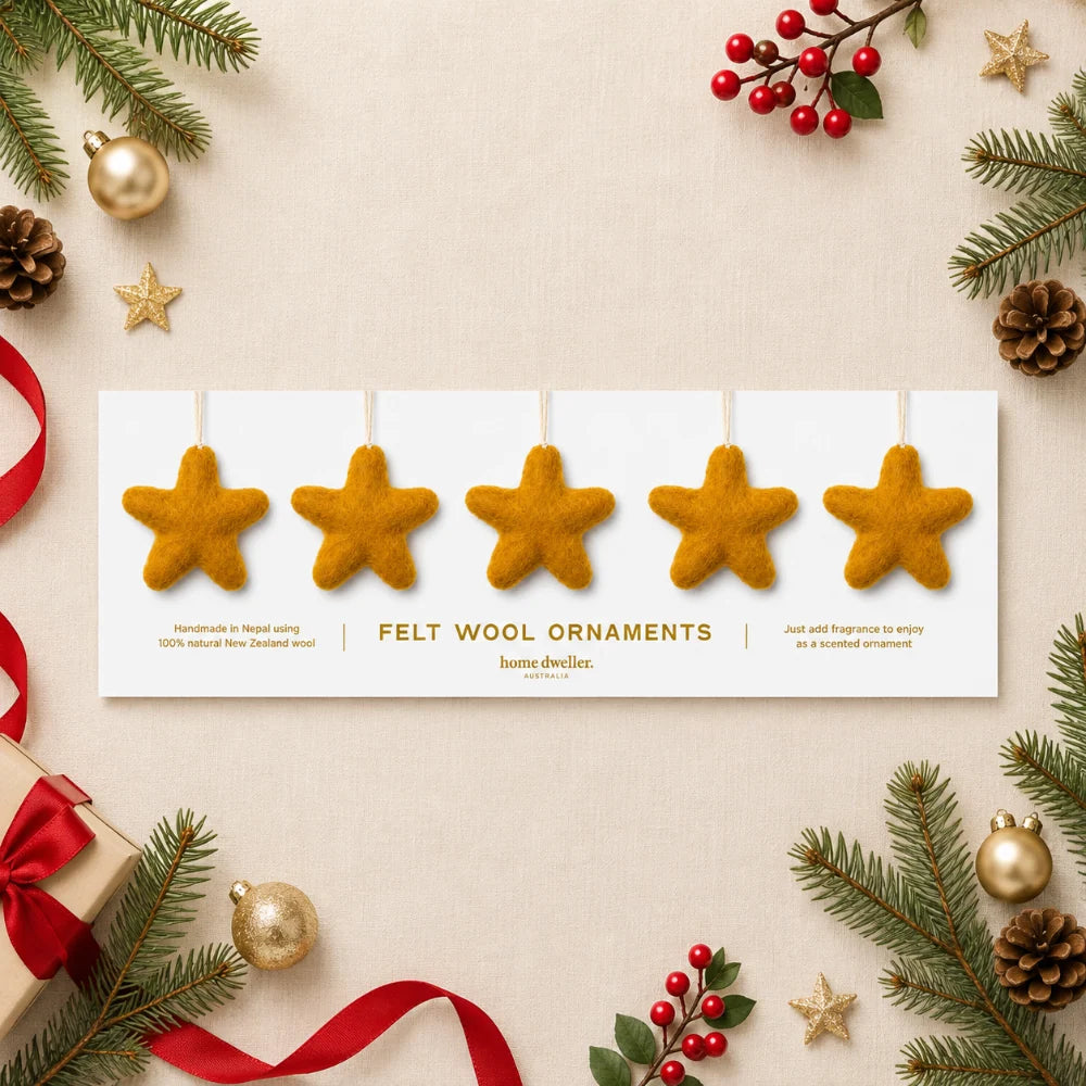 Felt Wool Star Ornament Set - Gold