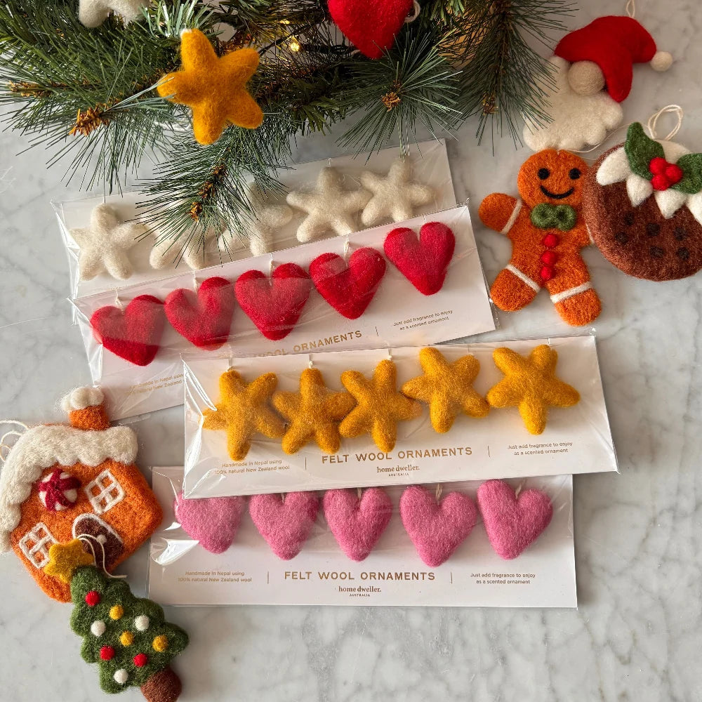 Felt Wool Heart Ornament Set - Red