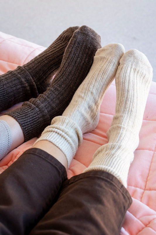 Toasty Toes Woollen ribbed crew socks - Cream