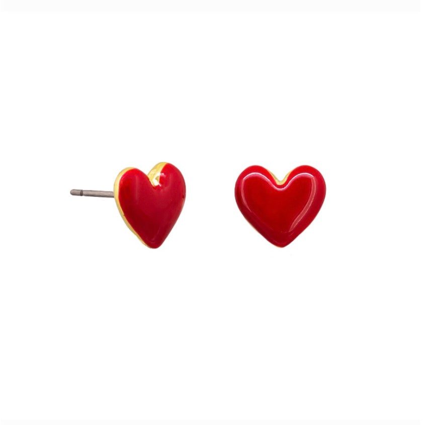 Red Enamel Love Heart Studs