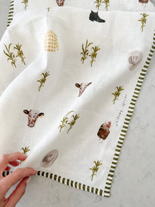 'Farm Olive' Linen Tea Towel