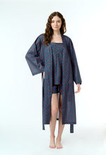 Load image into Gallery viewer, Arabella Dressing Gown Blue with red floral