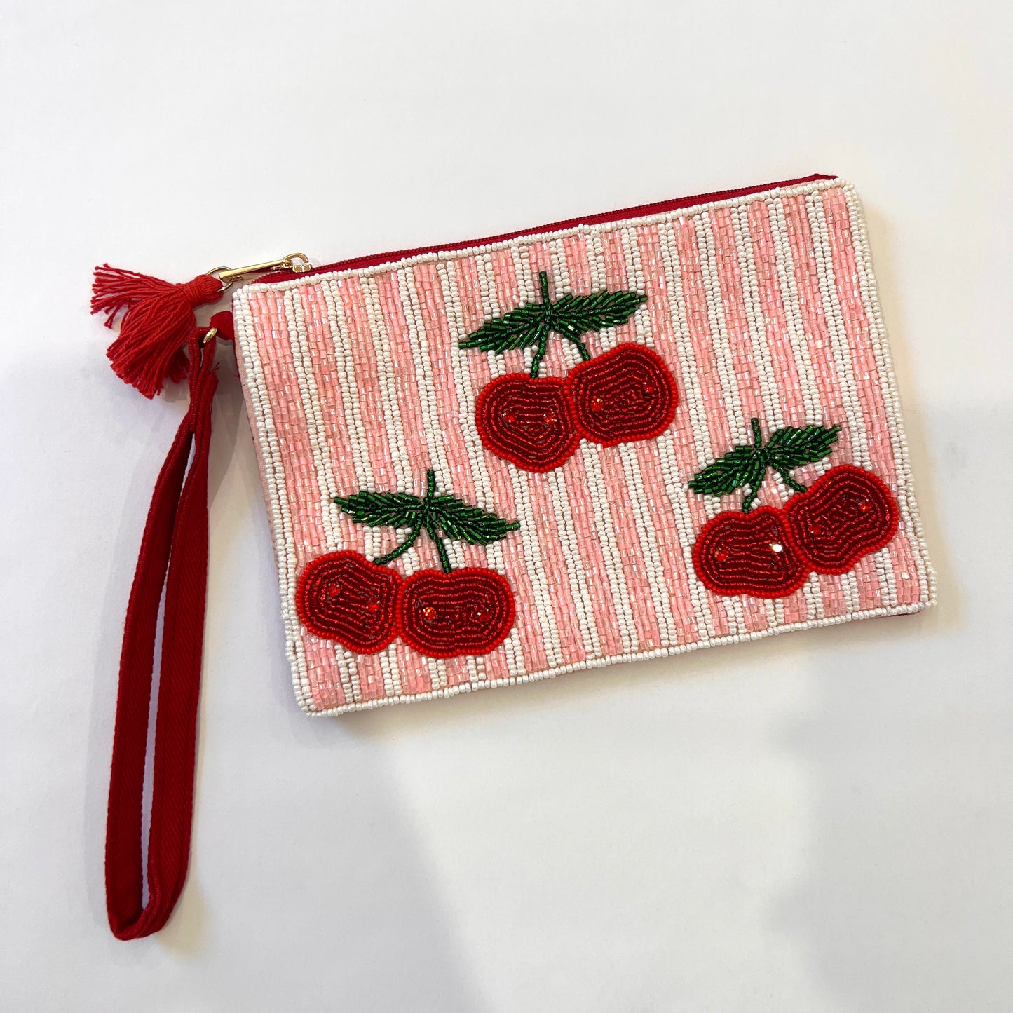 Pink Cherry Beaded Pouch